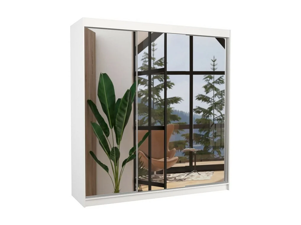 Armadio Augustin (200cm)/Ante scorrevoli e specchio/Bianco