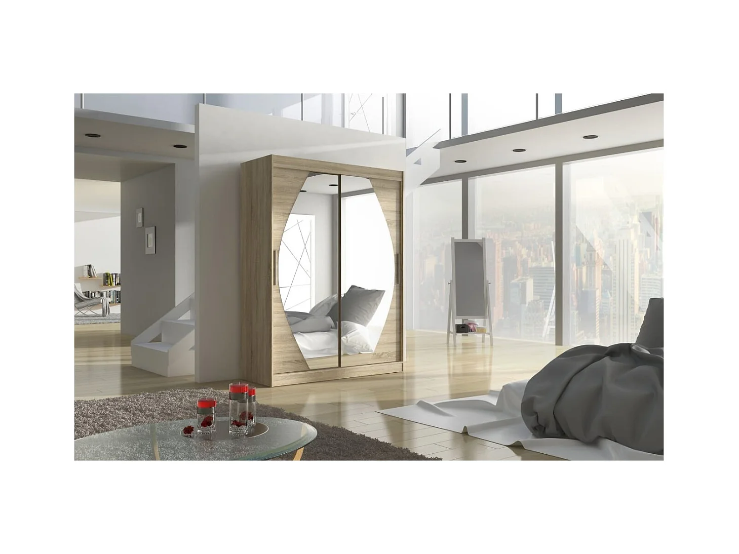 Armoire Alan (150 cm)/Portes coulissantes et miroir/Sonoma