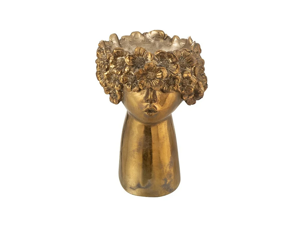 Vaso di fiori a forma di volto in poliresina dorata 18*16,5*27,5 cm