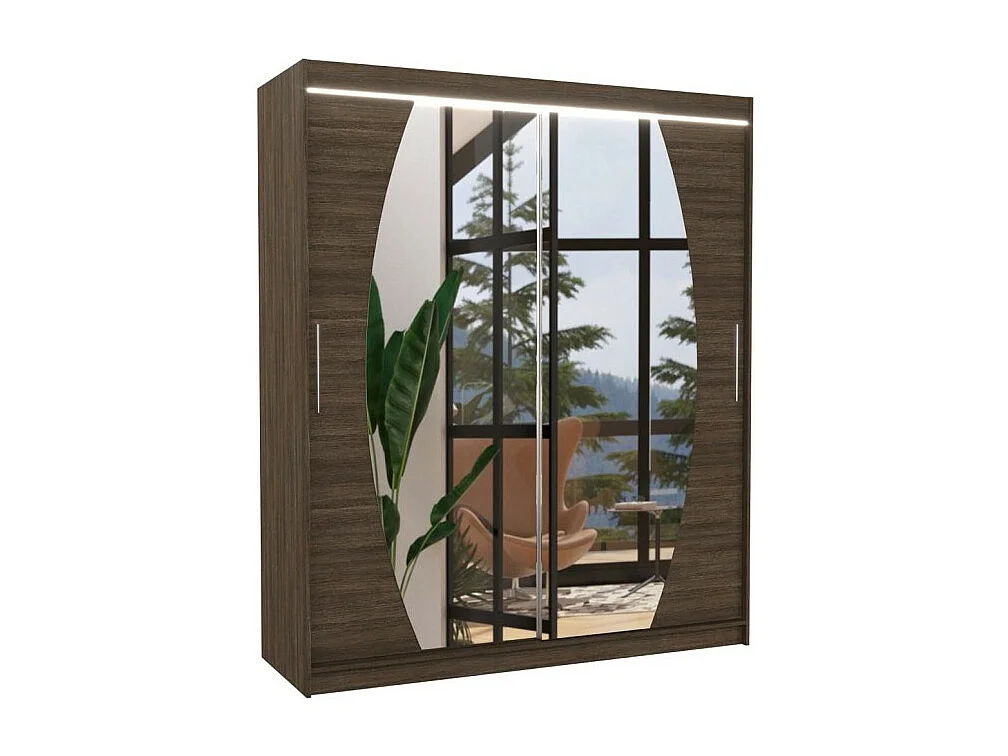 Armadio Windsor (180 cm)/Ante scorrevoli/Specchio e LED/Marrone