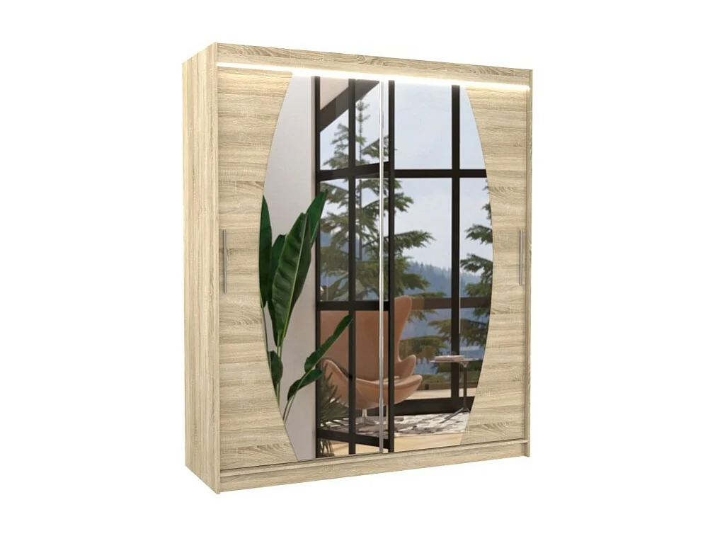 Armadio Windsor (180 cm)/Ante scorrevoli/Specchio e LED/Sonoma