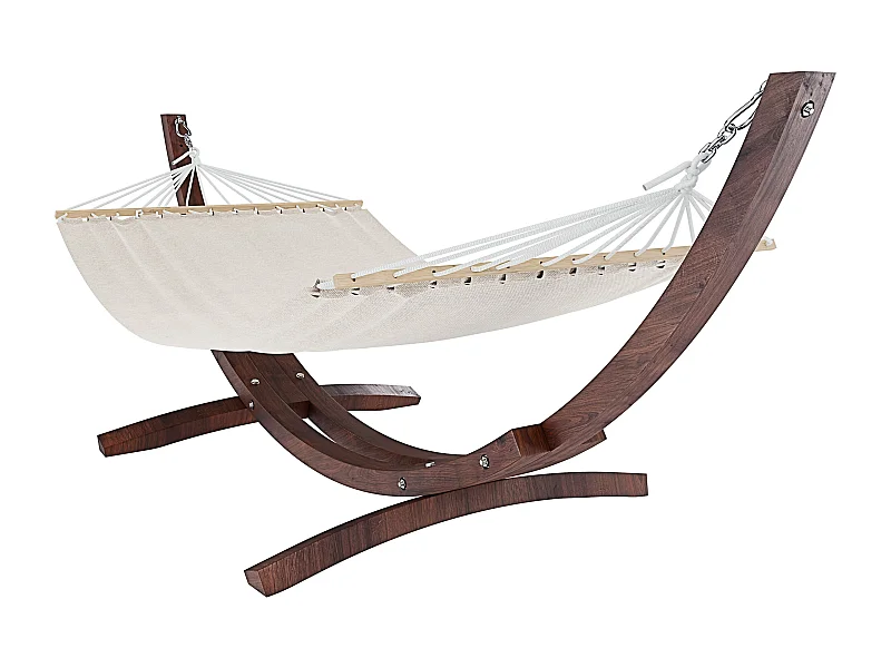 Amaca Da Giardino Supporto Legno Robusto Telo Cotone Resistente Portata Max 150 Kg Esterno Terrazzo Balcone Piscina Design 320 x 100 x 100 Cm Beige