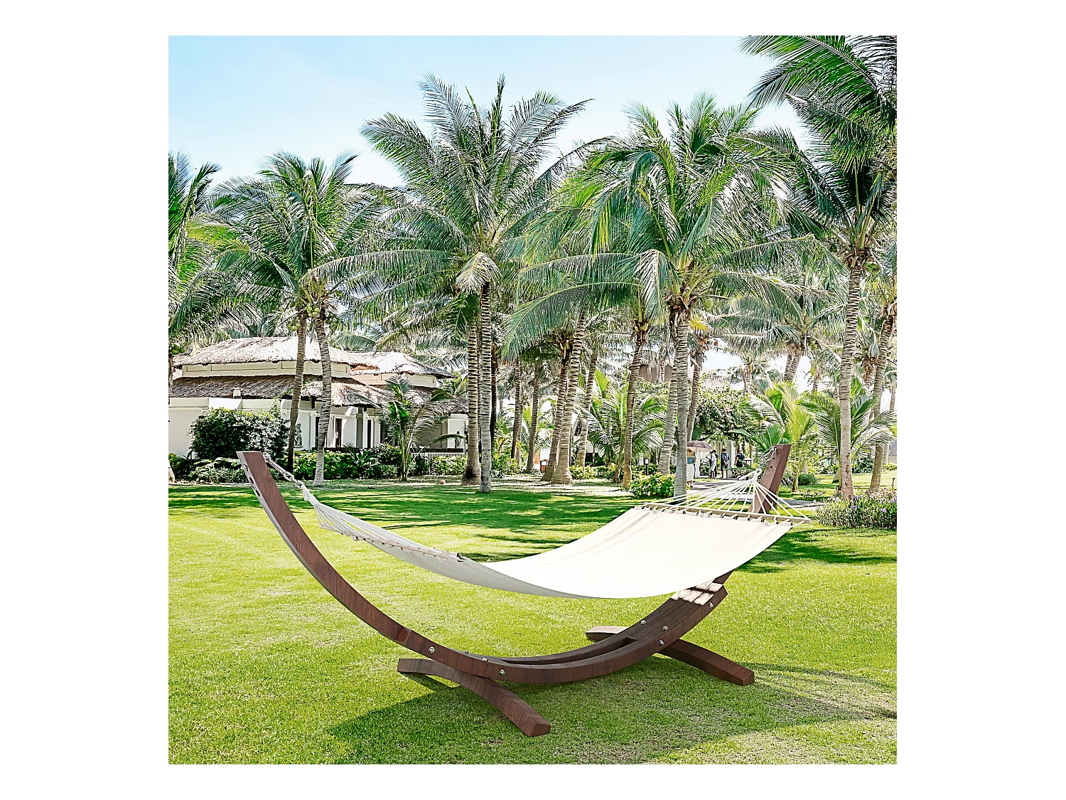 Amaca Da Giardino Con Supporto In Legno Robusto E Telo In Cotone Resistente Portata Max 150 Kg Ideale Per Esterno Terrazzo Balcone Piscina 320 x 100 x 100 Cm Beige