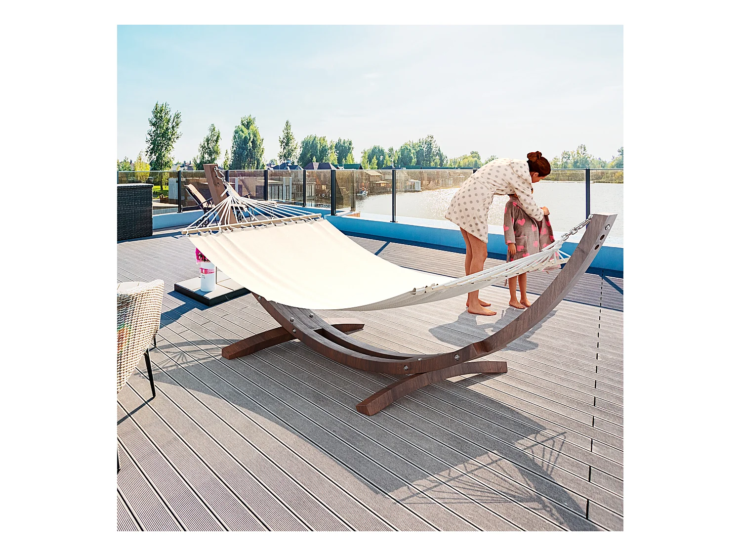 Amaca Da Giardino Con Supporto In Legno Robusto E Telo In Cotone Resistente Portata Max 150 Kg Ideale Per Esterno Terrazzo Balcone Piscina 320 x 100 x 100 Cm Beige