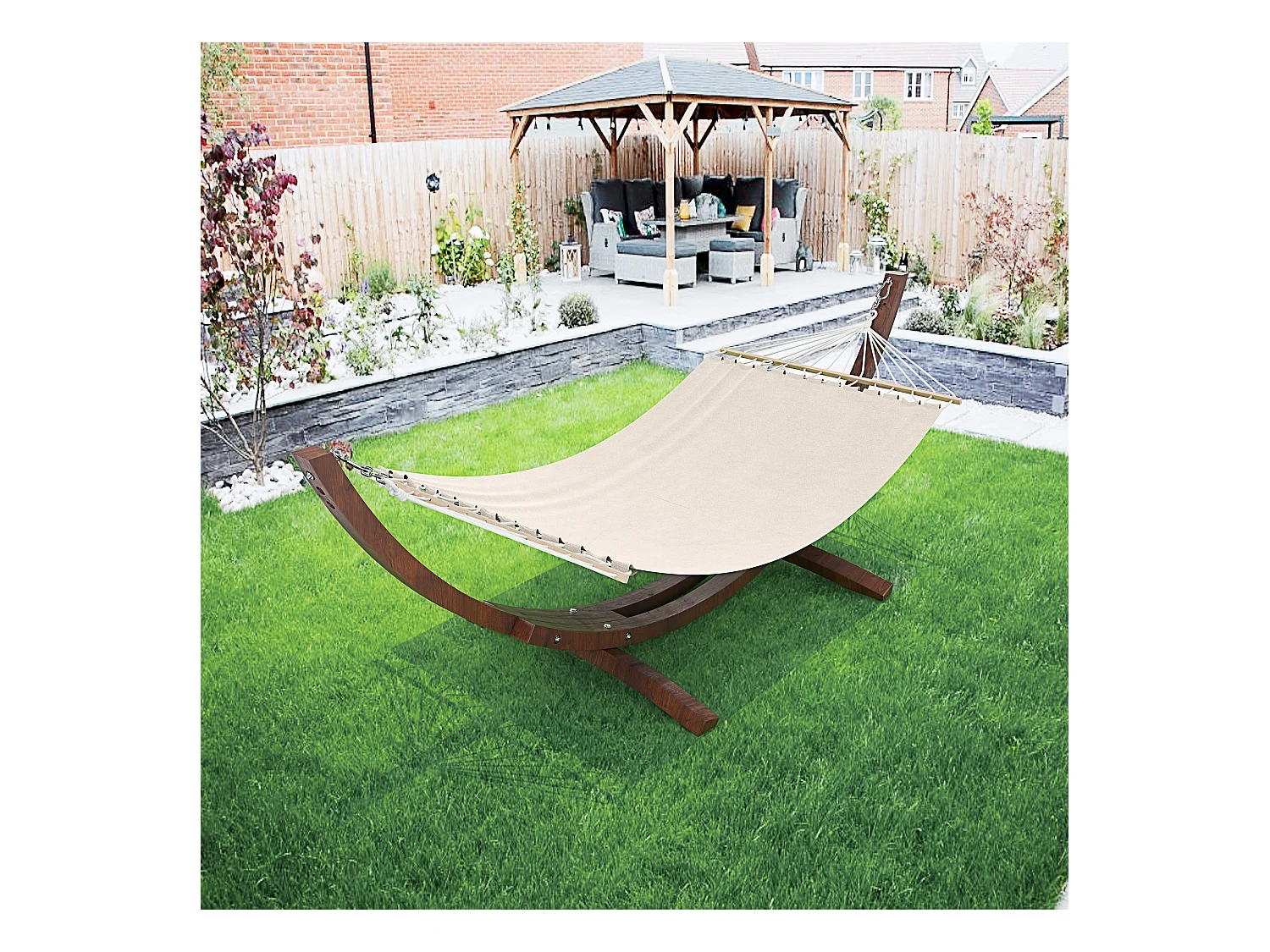 Amaca Da Giardino Con Supporto In Legno Robusto E Telo In Cotone Resistente Portata Max 150 Kg Ideale Per Esterno Terrazzo Balcone Piscina 320 x 100 x 100 Cm Beige