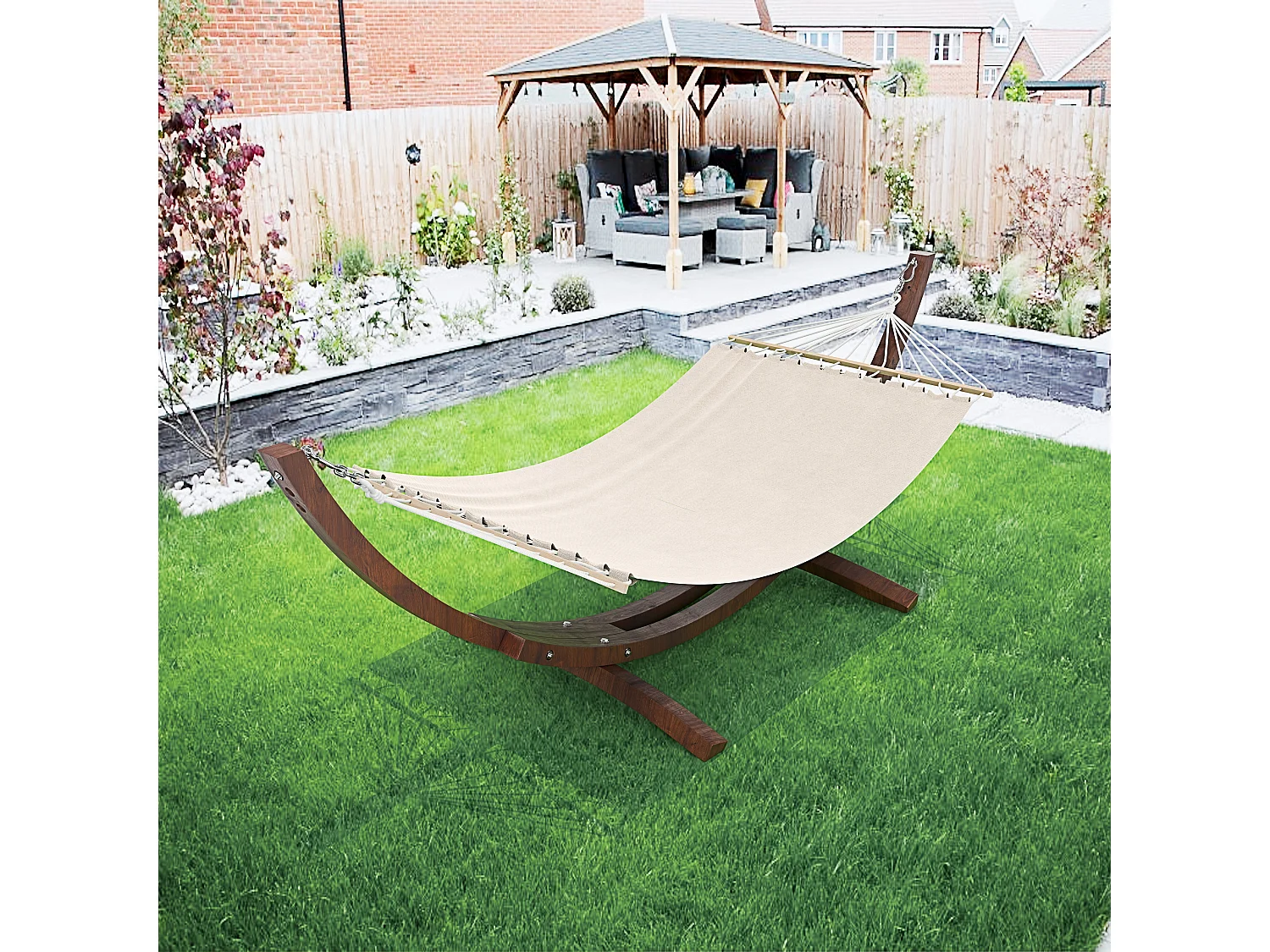 Amaca Da Giardino Con Supporto In Legno Robusto E Telo In Cotone Resistente Portata Max 150 Kg Ideale Per Esterno Terrazzo Balcone Piscina 320 x 100 x 100 Cm Beige