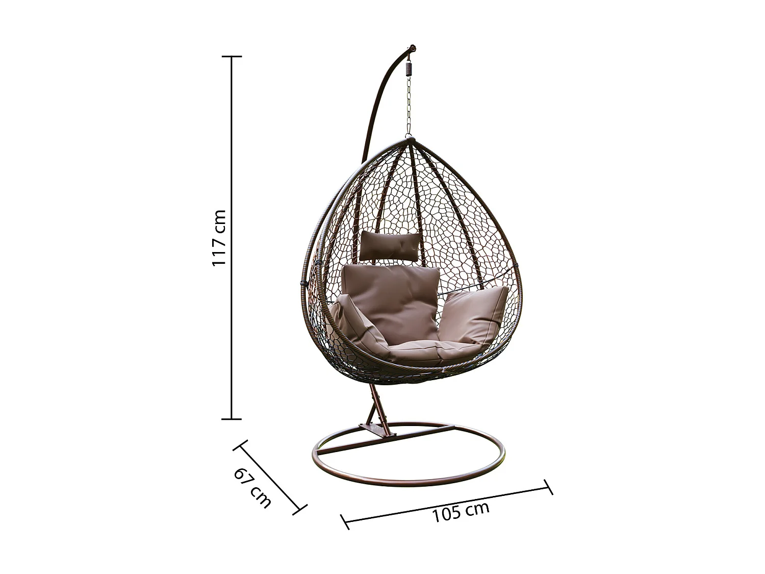 Sedia A Dondolo Poltrona Sospesa Pensile In Poly Rattan Ovetto Interno Esterno Giardino Autoportante Struttura In Acciaio Cuscini Sfoderabili Portata 130 Kg Marrone