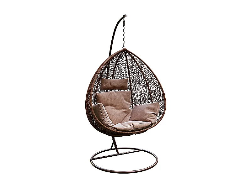 Sedia A Dondolo Poltrona Sospesa Pensile In Poly Rattan Ovetto Interno Esterno Giardino Autoportante Struttura In Acciaio Cuscini Sfoderabili Portata 130 Kg Marrone