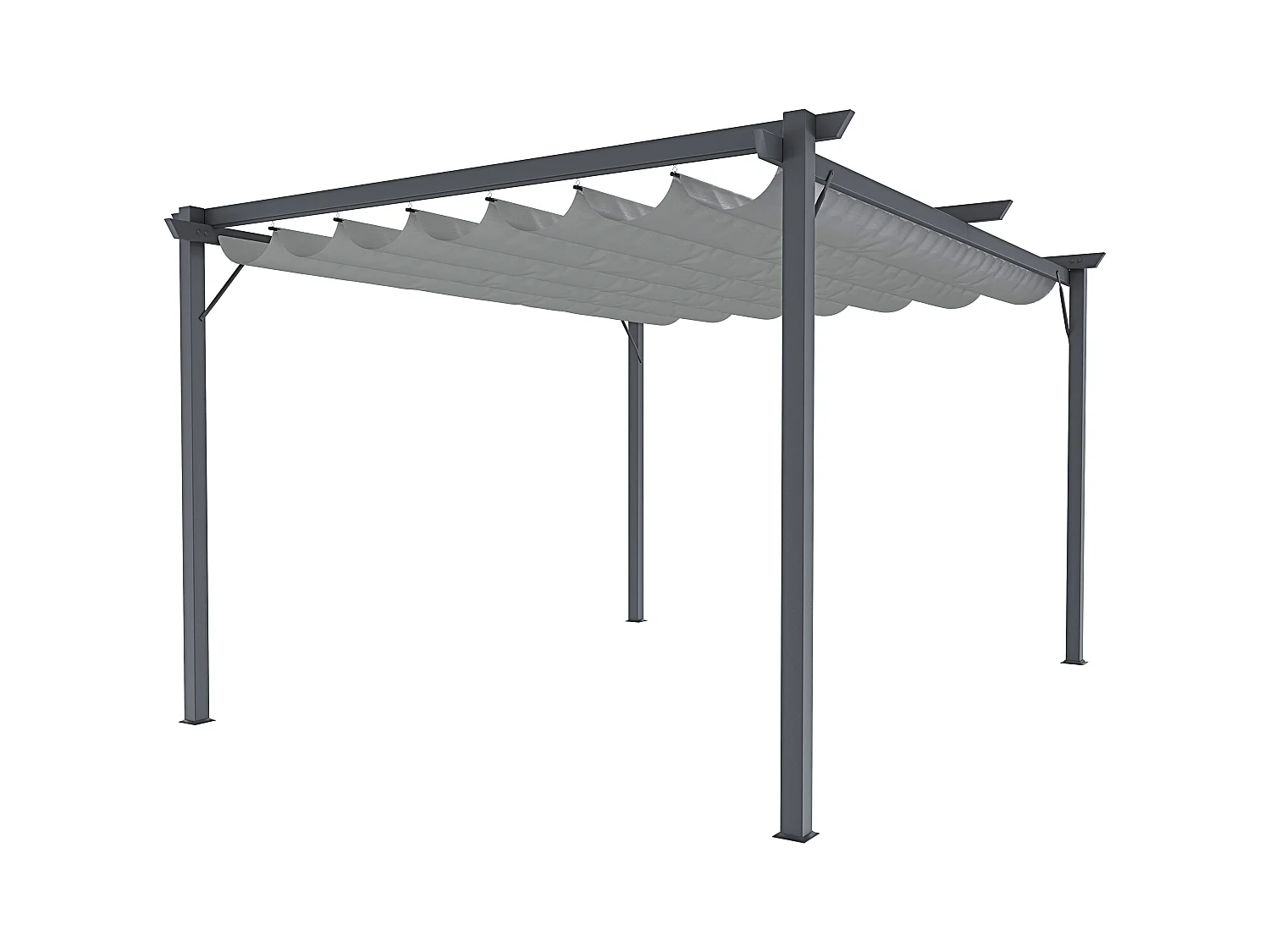 Gazebo Pergola 3x4 M Pergolato Con Telo Grigio Impermeabile Retrattile Richiudibile Struttura In Acciaio Per Giardino Terrazzo Piscina Esterno Fiere