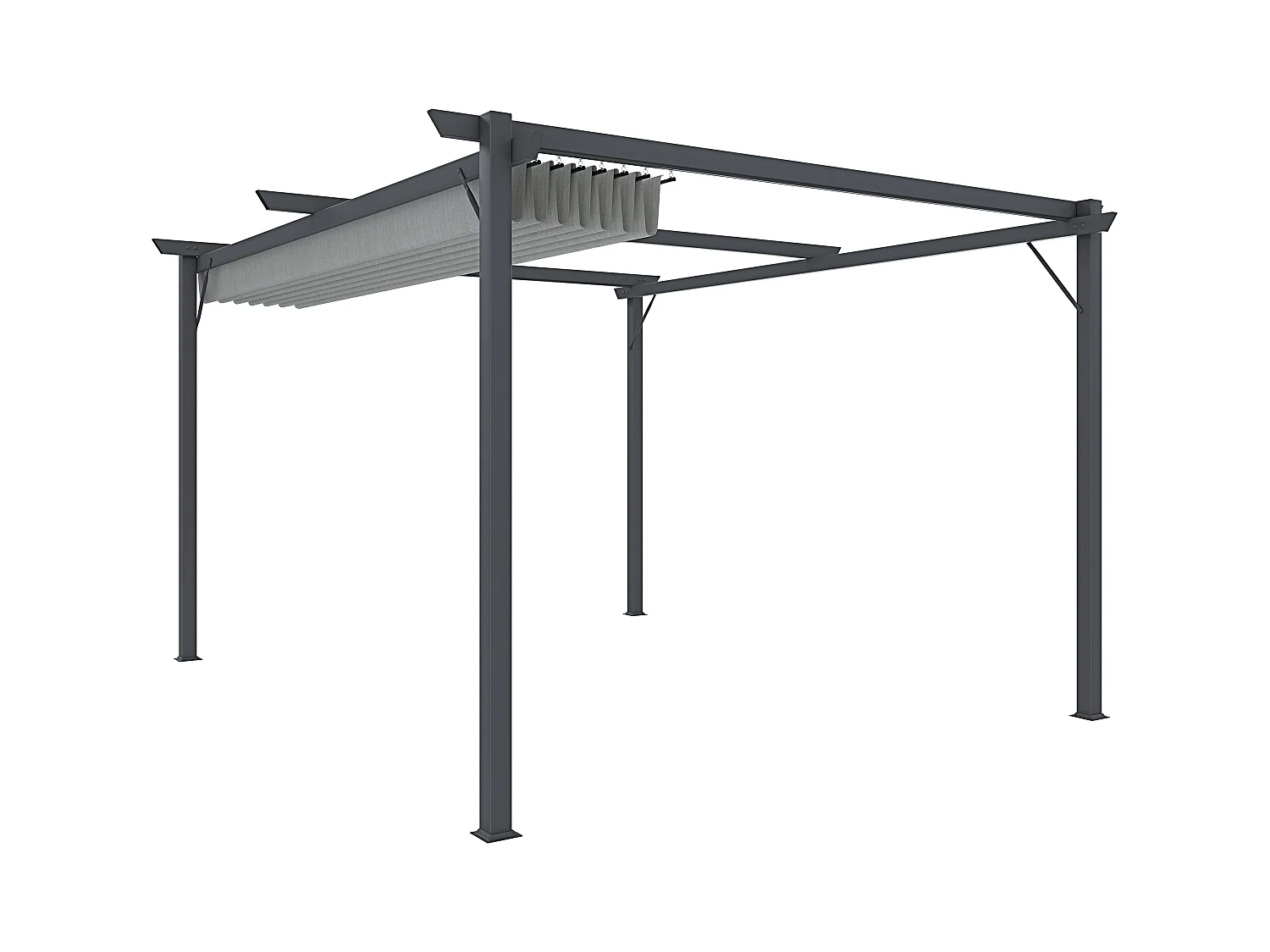 Gazebo Pergola 3x4 M Pergolato Con Telo Grigio Impermeabile Retrattile Richiudibile Struttura In Acciaio Per Giardino Terrazzo Piscina Esterno Fiere