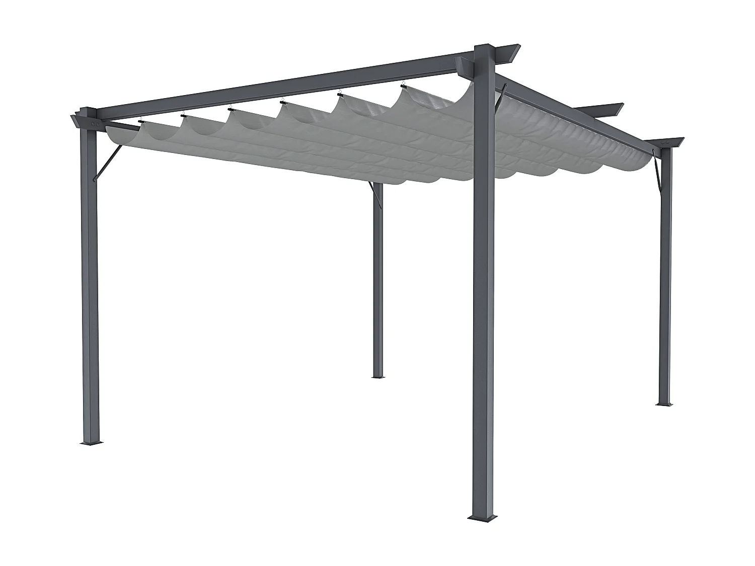 Gazebo Pergola 3x4 M Pergolato Con Telo Grigio Impermeabile Retrattile Richiudibile Struttura In Acciaio Per Giardino Terrazzo Piscina Esterno Fiere
