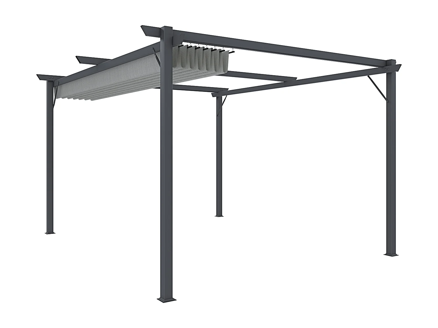 Gazebo Pergola 3x4 M Pergolato Con Telo Grigio Impermeabile Retrattile Richiudibile Struttura In Acciaio Per Giardino Terrazzo Piscina Esterno Fiere