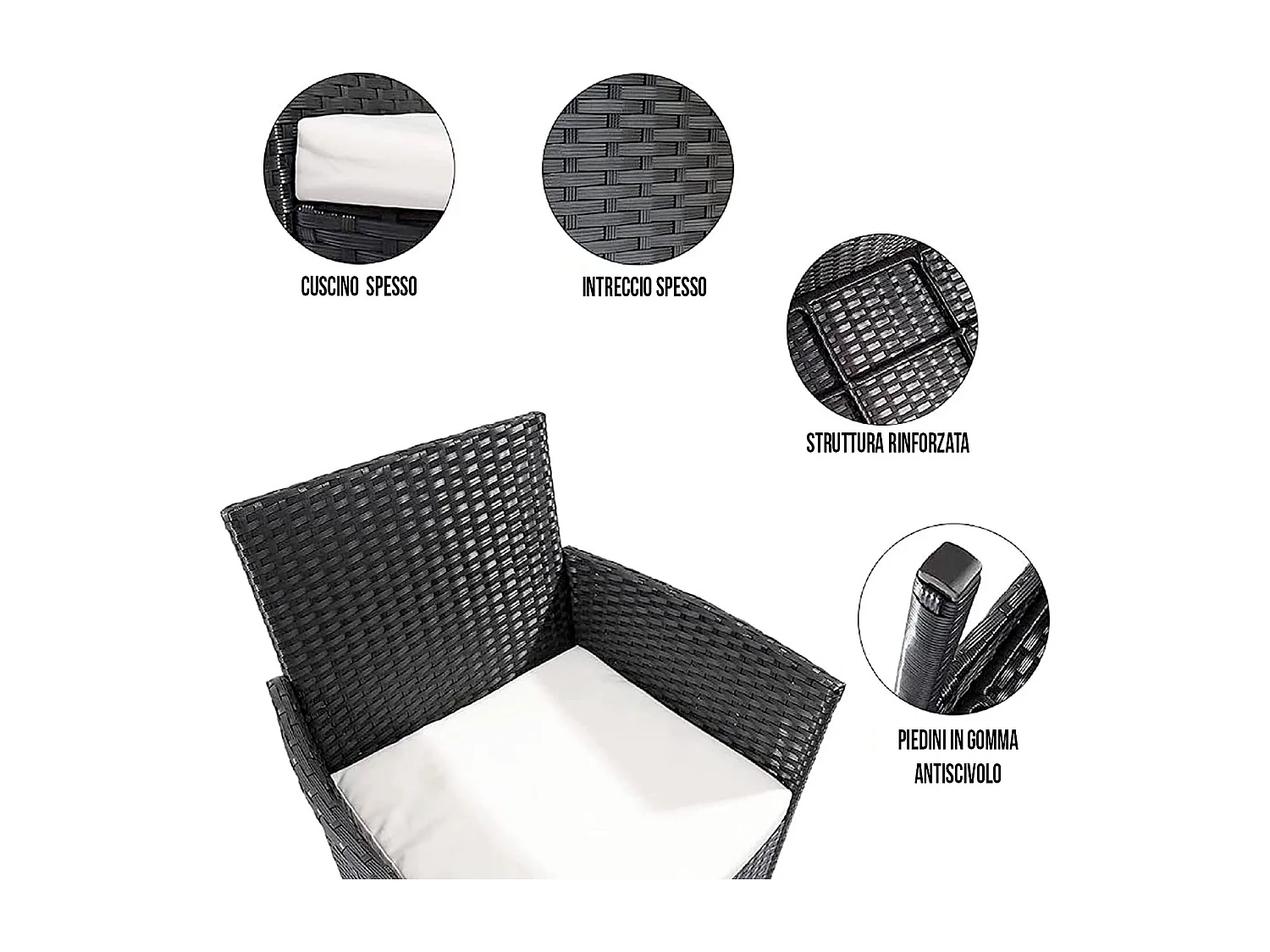 Set Di Mobili da Giardino Salotto Salottino in Rattan 4 Posti con Tavolino Ripiano In Vetro 2 Poltrone Divano 2 Posti Giardino Esterno Piscina Bianco