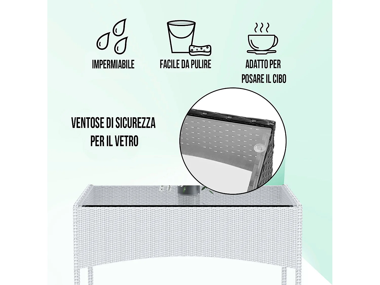 Set Di Mobili da Giardino Salotto Salottino in Rattan 4 Posti con Tavolino Ripiano In Vetro 2 Poltrone Divano 2 Posti Giardino Esterno Piscina Bianco