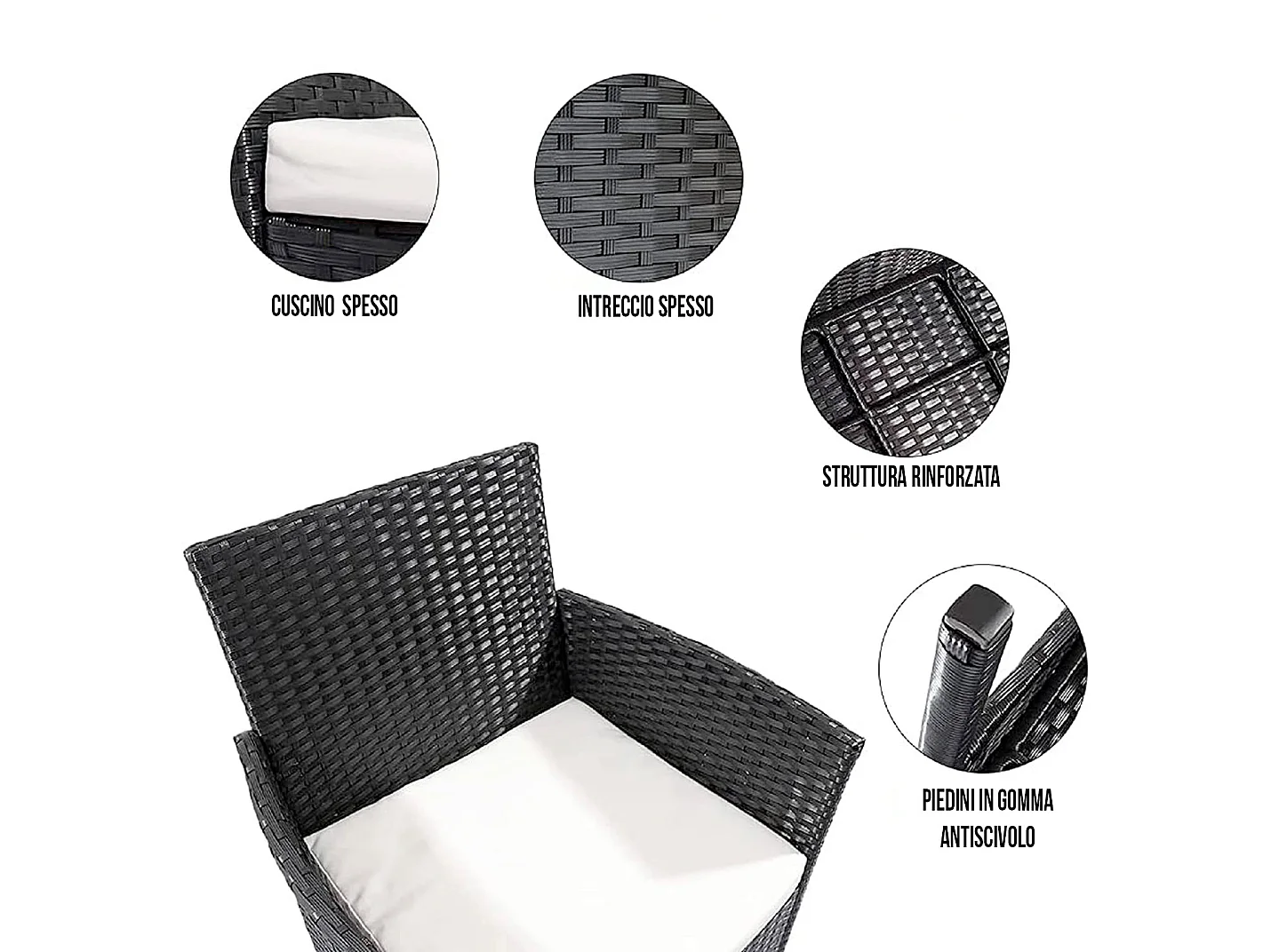 Set Di Mobili da Giardino Salotto Salottino in Rattan 4 Posti con Tavolino Ripiano In Vetro 2 Poltrone Divano 2 Posti Giardino Esterno Piscina Bianco