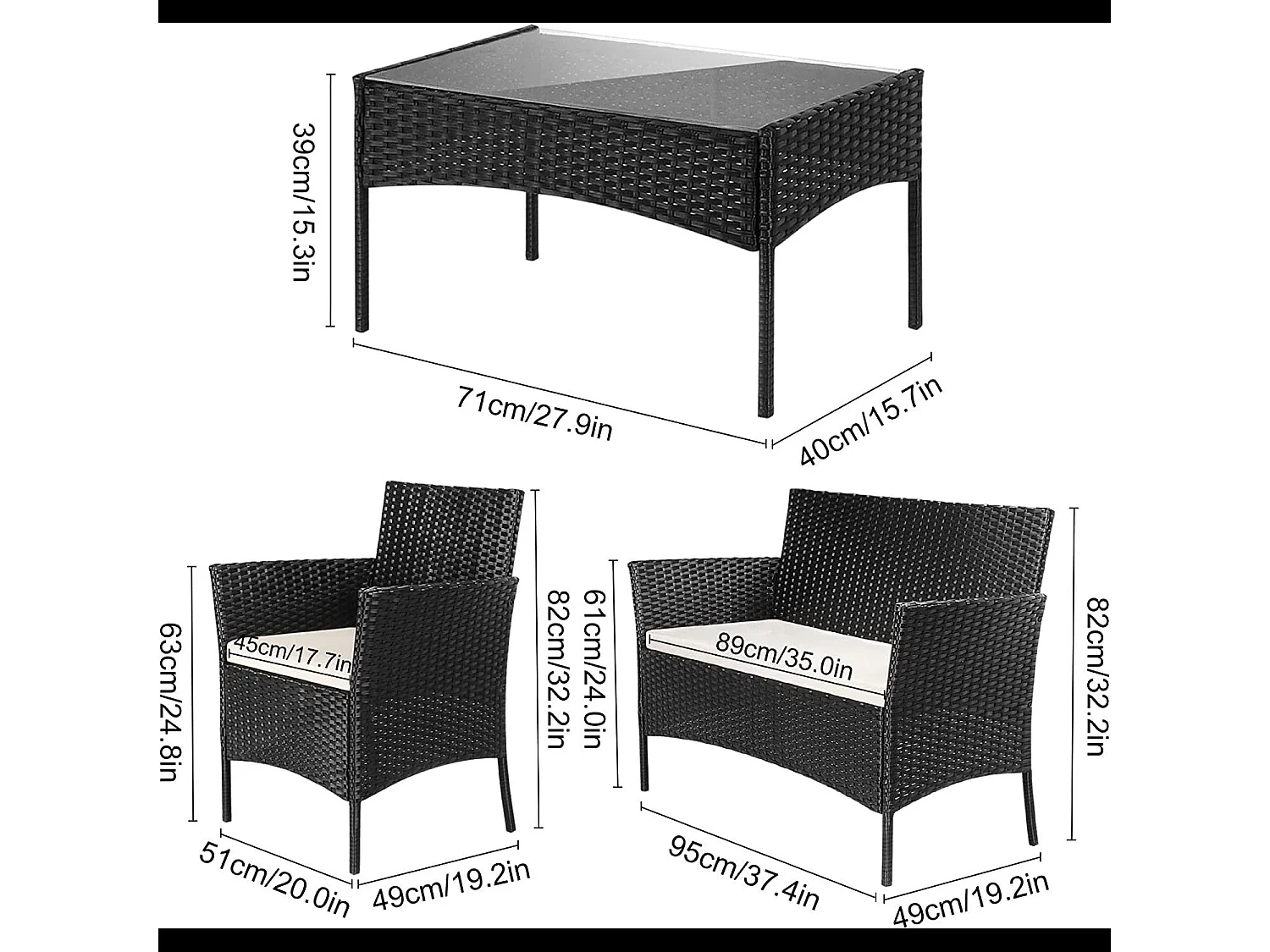 Set Di Mobili da Giardino Salotto Salottino in Rattan 4 Posti con Tavolino Ripiano In Vetro 2 Poltrone Divano 2 Posti Giardino Esterno Piscina Bianco
