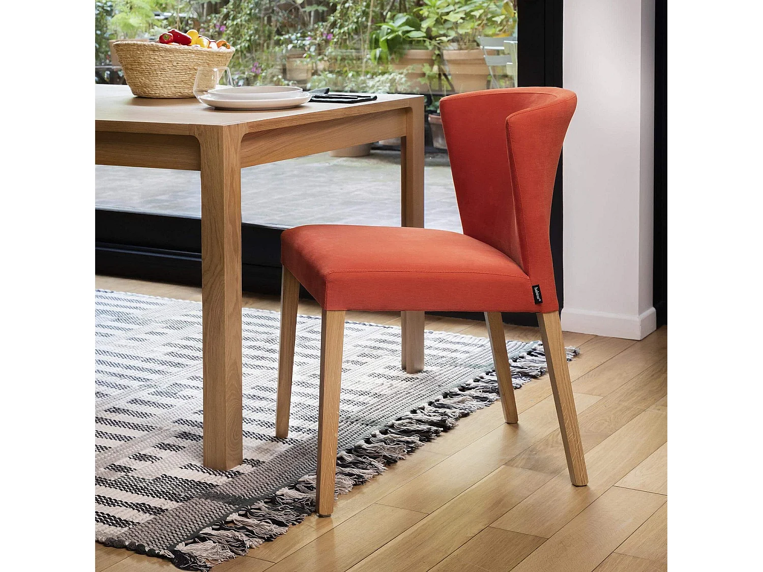 Lot de 2 chaises en tissu et chêne massif - Orange