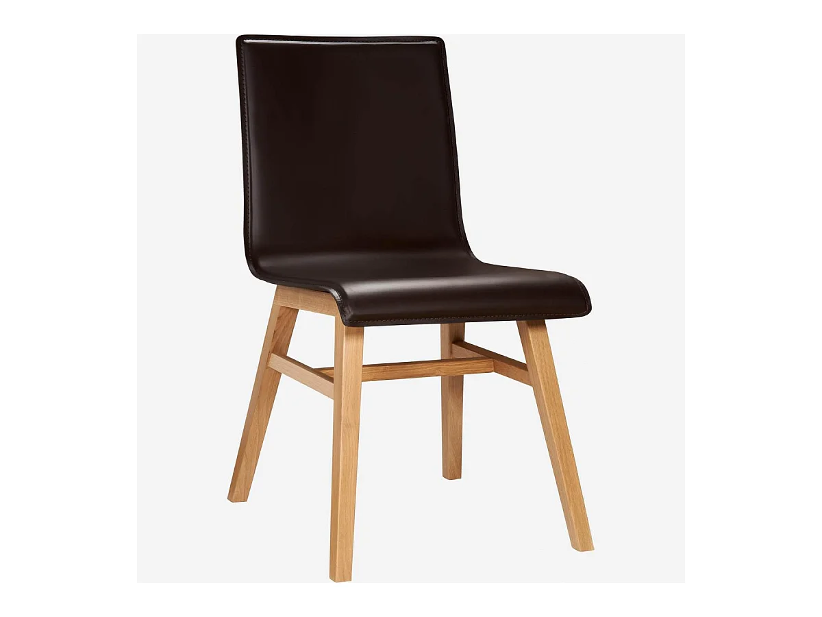 Habitat - Chaise en cuir marron et pieds en chêne - Ply III