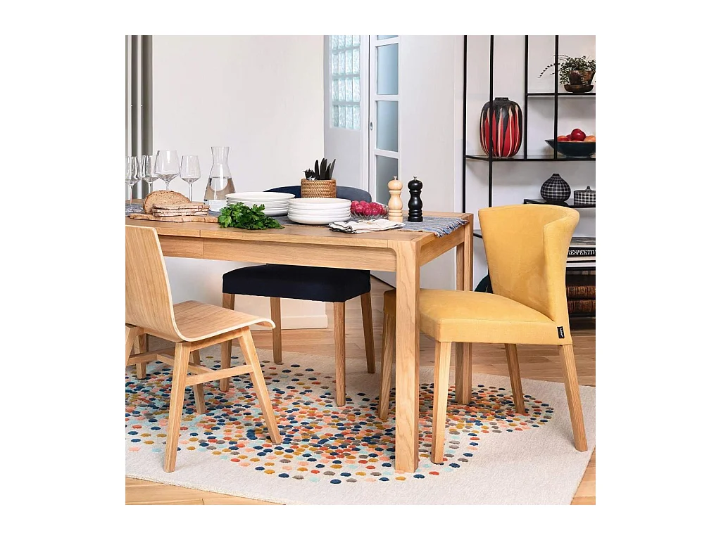 Habitat - Lot de 2 chaises en tissu - Jaune - Pieds chêne - Valentina