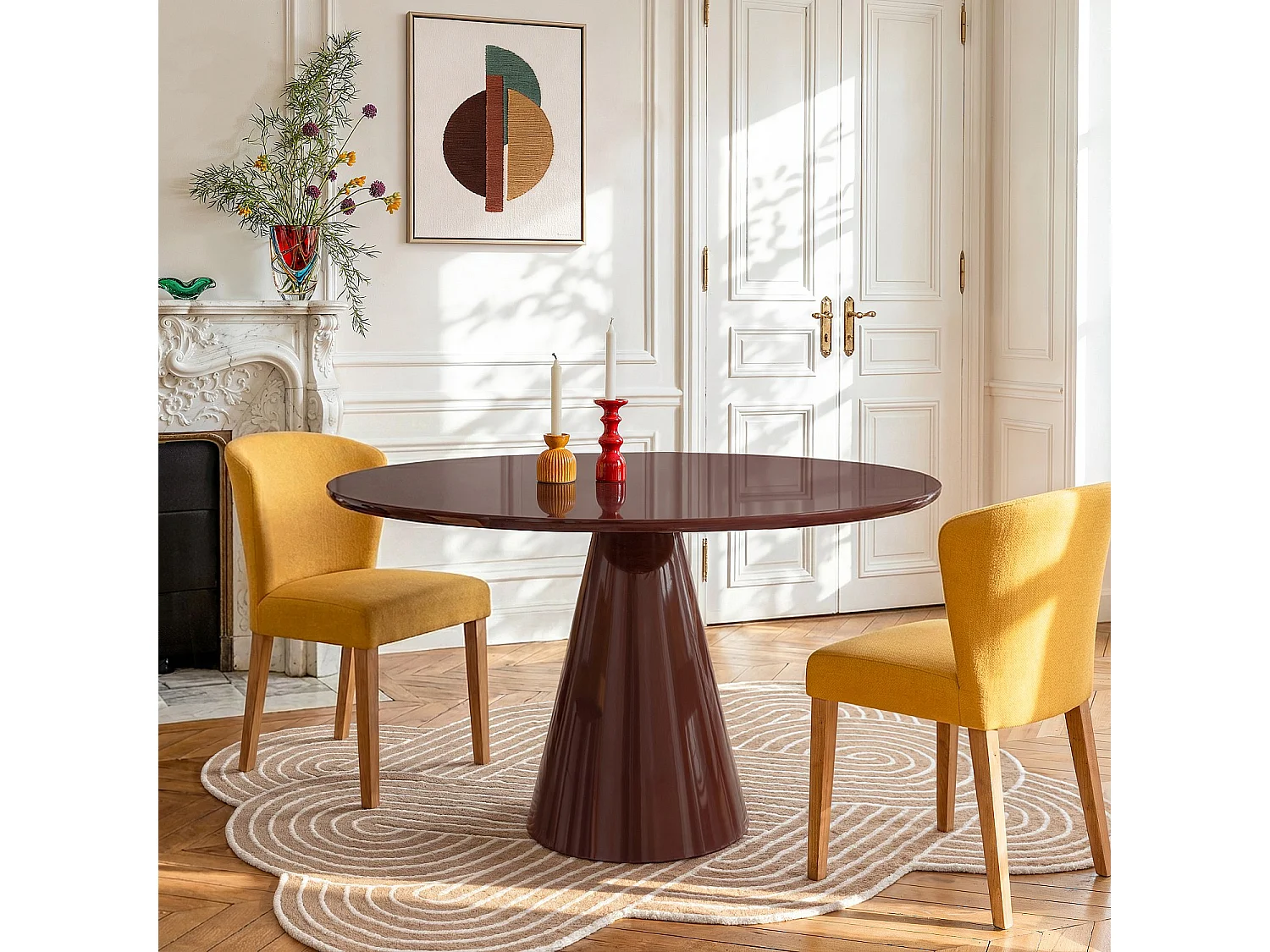 Lot de 2 chaises en tissu et chêne massif - Jaune