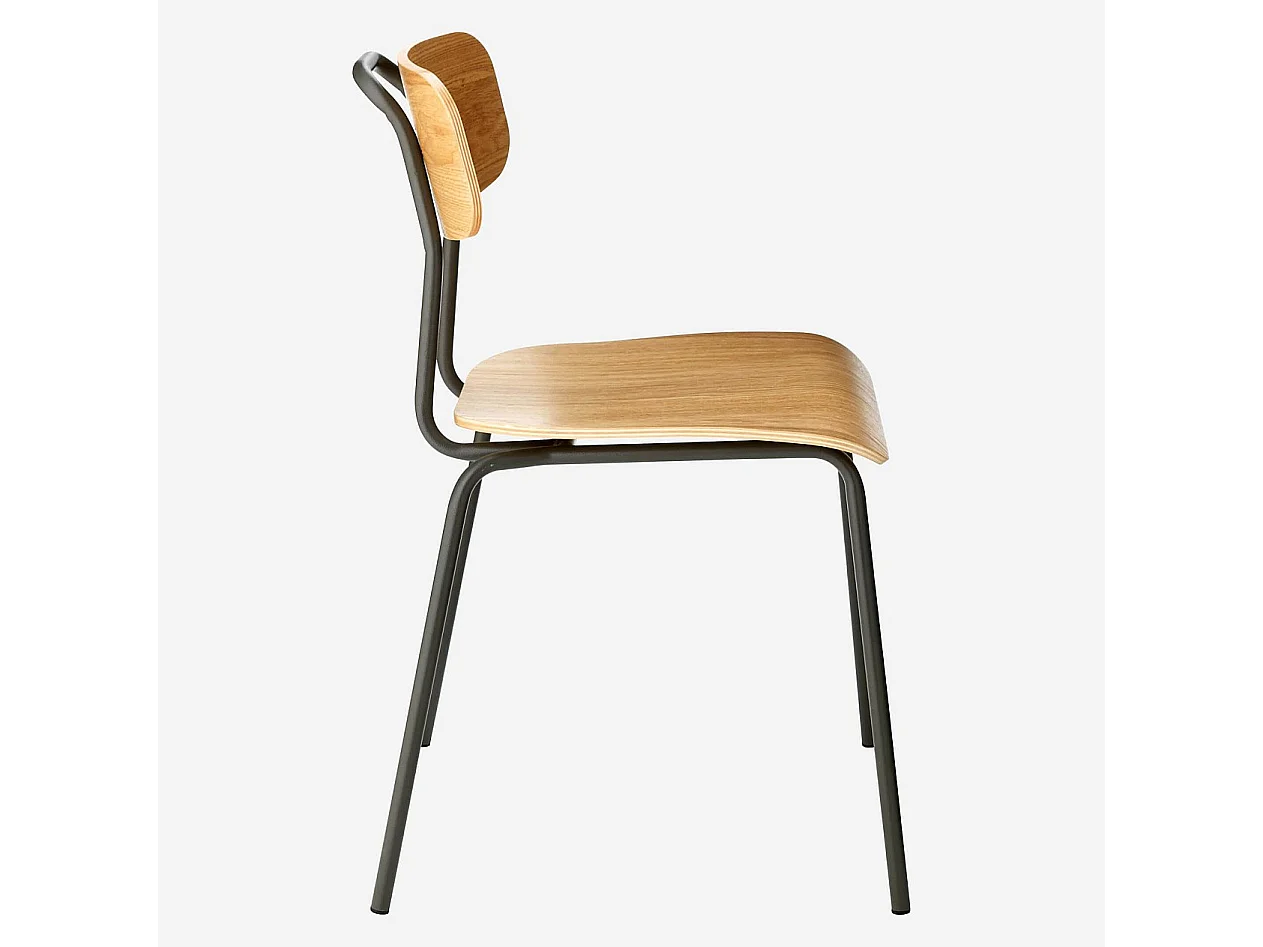 Chaise en chêne et pieds en acier laqué - Anthracite