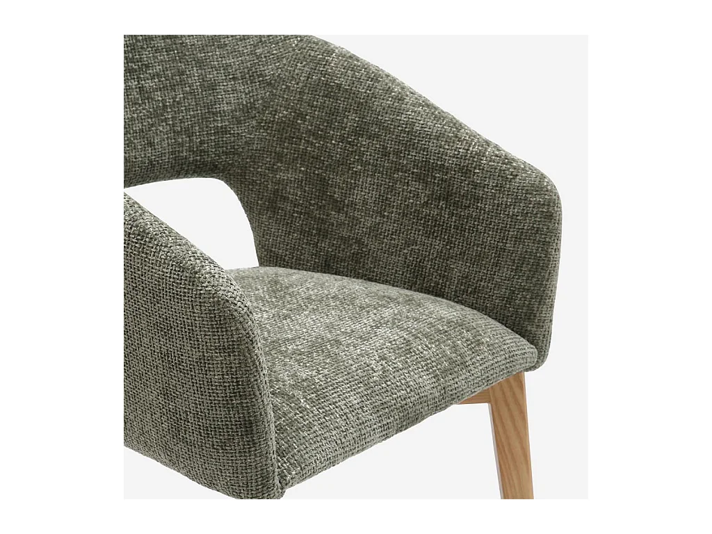 Habitat - Lot de 2 chaises en tissu chenille et bois massif avec accoudoirs - Vert et chêne - Rusti