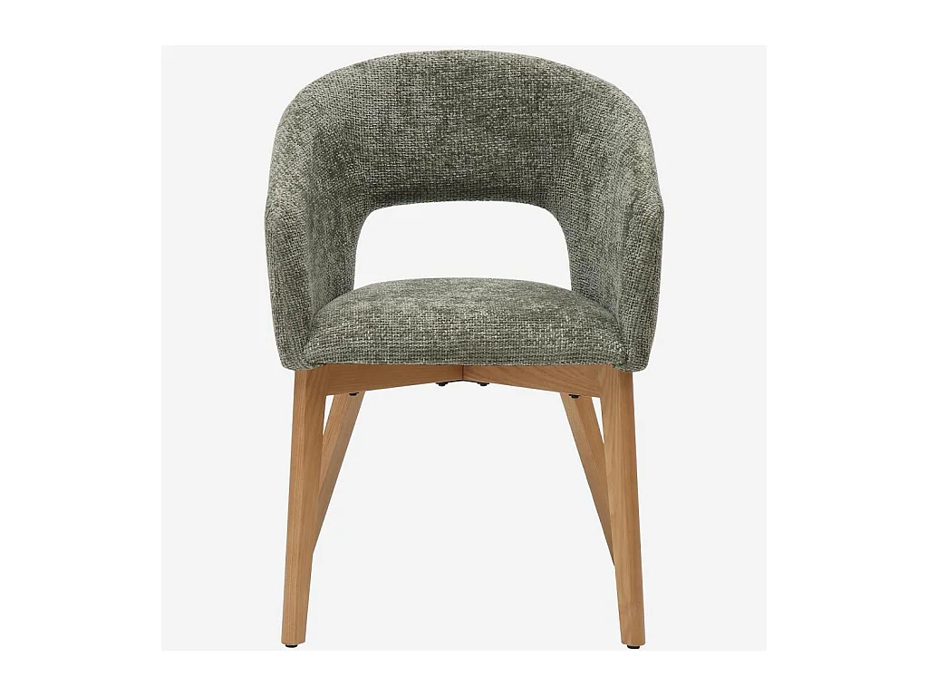 Habitat - Lot de 2 chaises en tissu chenille et bois massif avec accoudoirs - Vert et chêne - Rusti