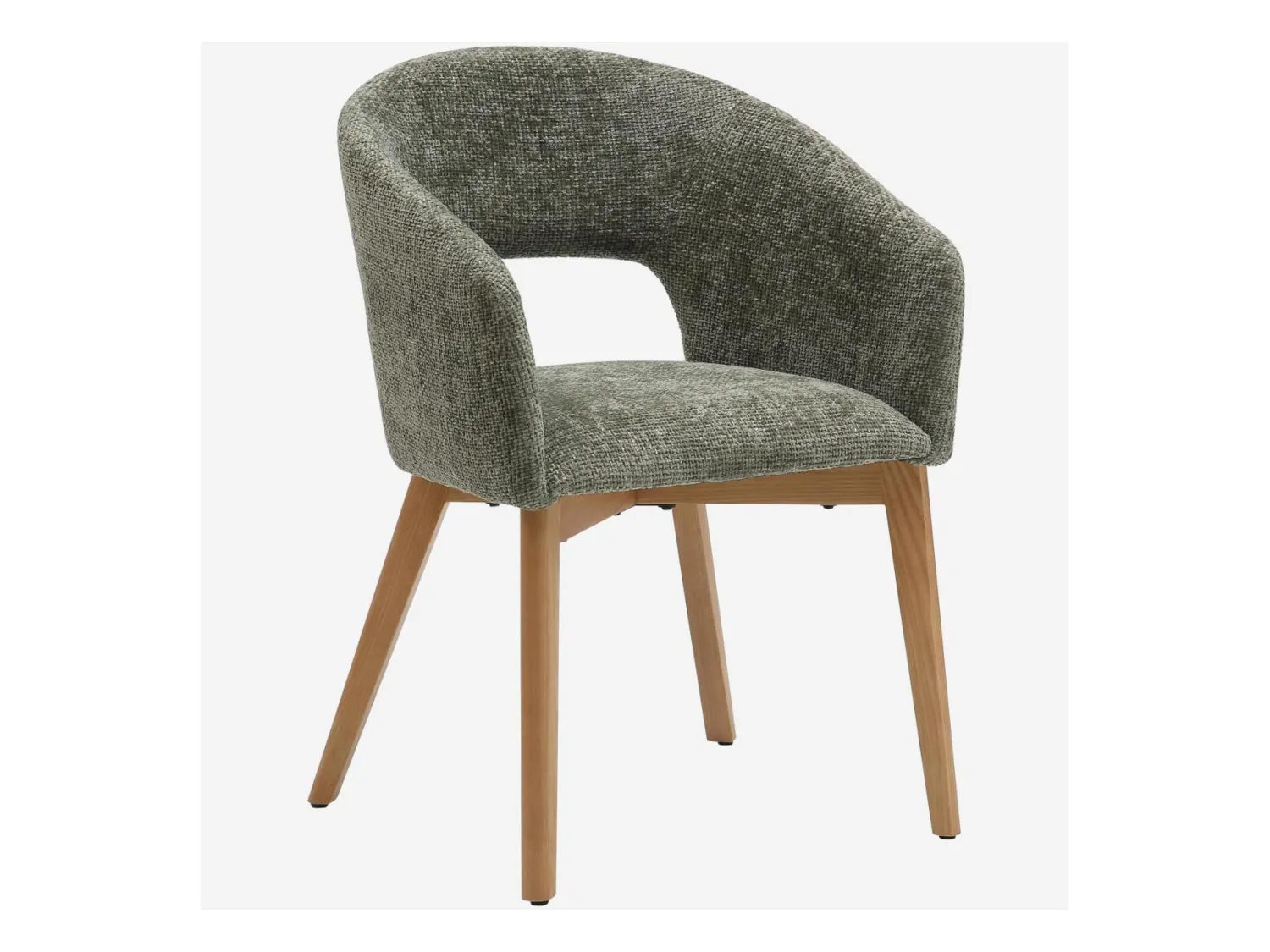 Habitat - Lot de 2 chaises en tissu chenille et bois massif avec accoudoirs - Vert et chêne - Rusti
