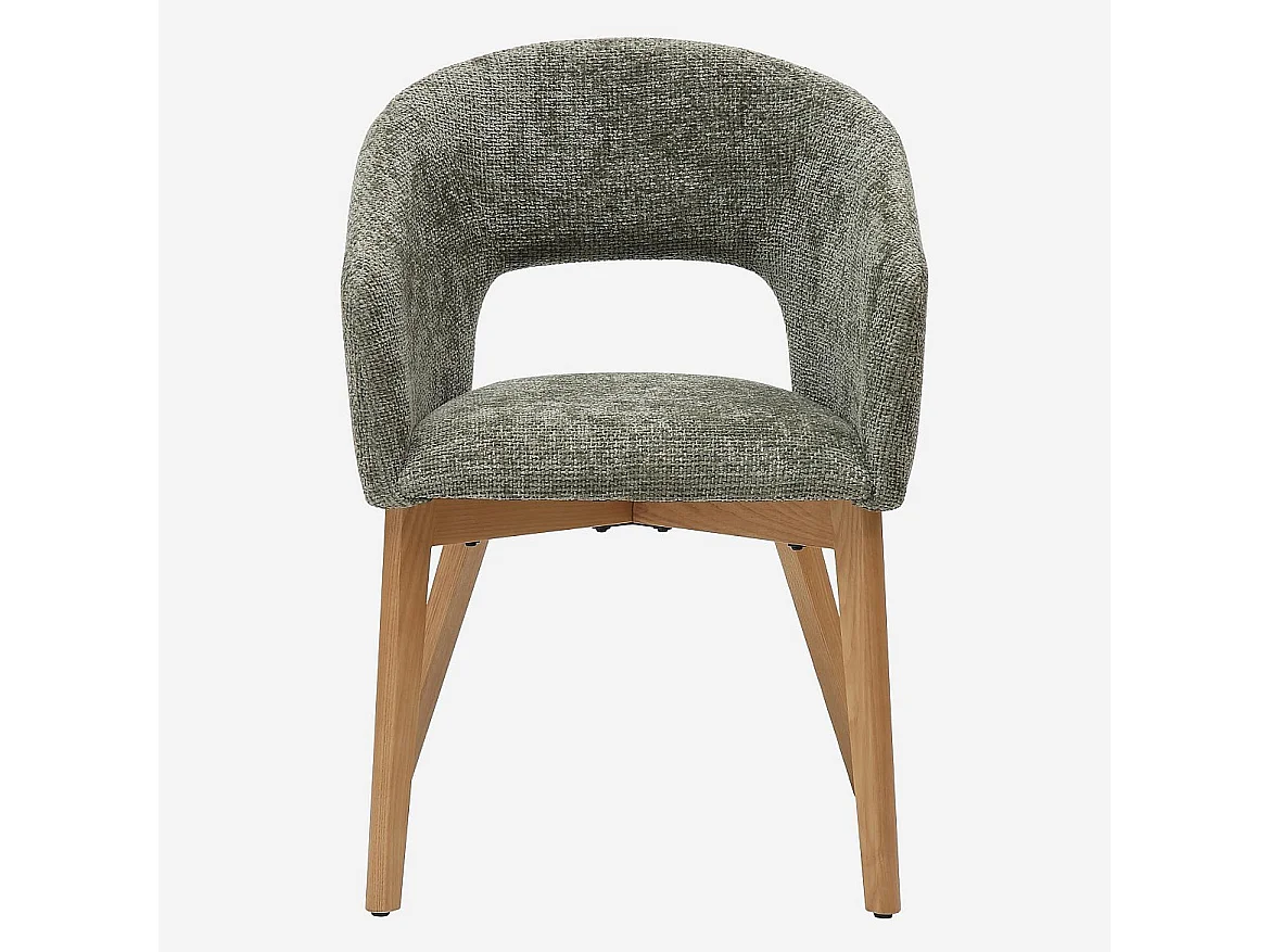 Habitat - Lot de 2 chaises en tissu chenille et bois massif avec accoudoirs - Vert et chêne - Rusti