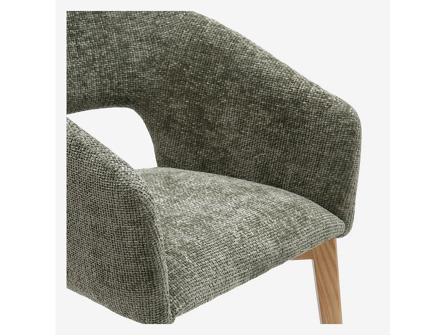 Habitat - Lot de 2 chaises en tissu chenille et bois massif avec accoudoirs - Vert et chêne - Rusti