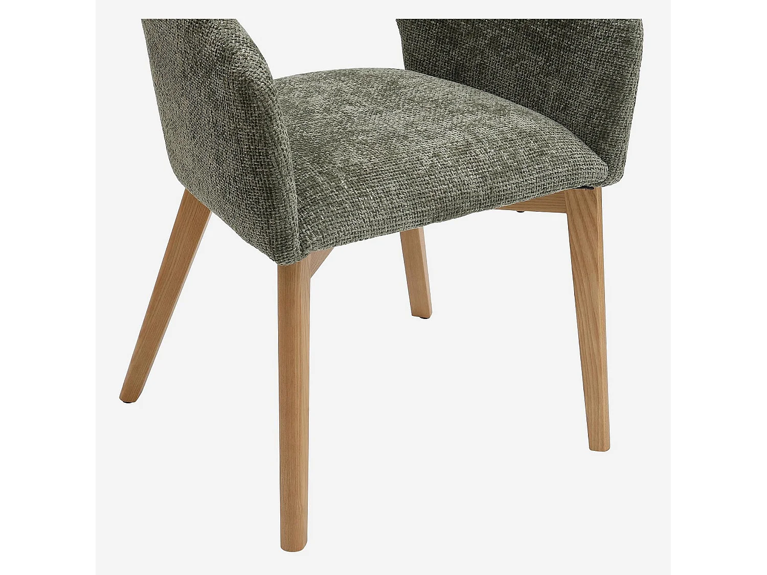 Lot de 2 chaises en tissu chenille et bois massif finition chêne avec accoudoirs - Vert