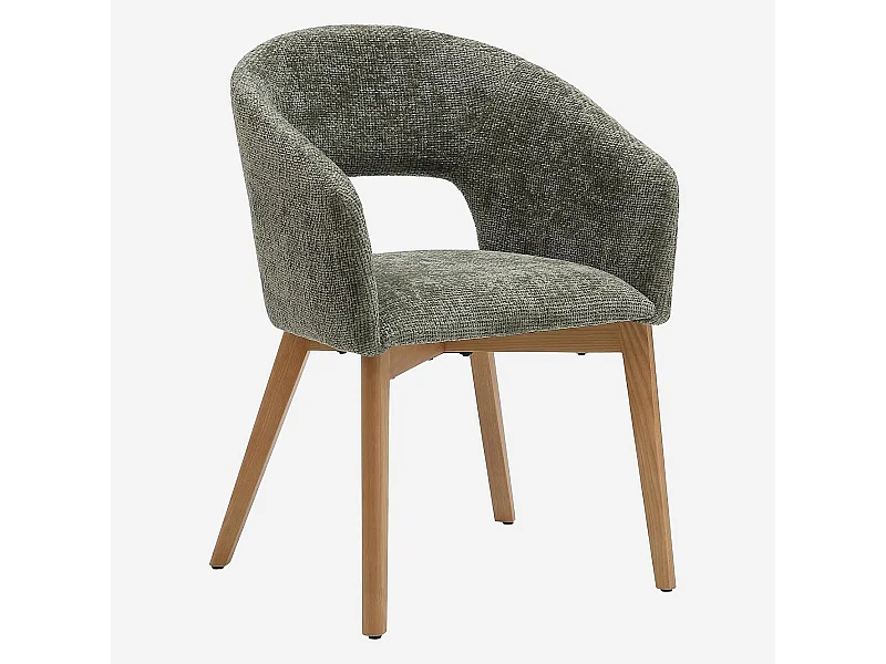 Habitat - Lot de 2 chaises en tissu chenille et bois massif avec accoudoirs - Vert et chêne - Rusti