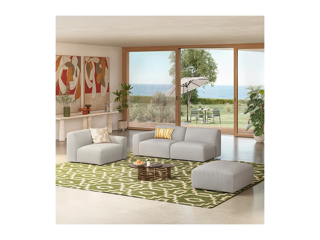 Habitat - Grand canapé d'angle modulable en tissu - Gris perle - Cremi