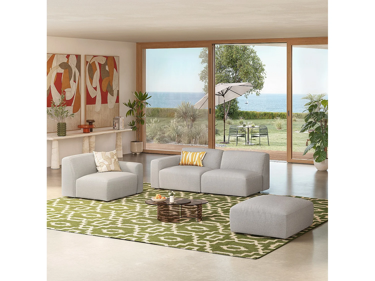 Habitat - Grand canapé d'angle modulable en tissu - Gris perle CREMI