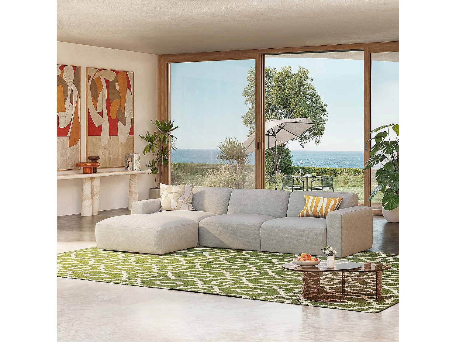 Habitat - Grand canapé d'angle modulable en tissu - Gris perle CREMI