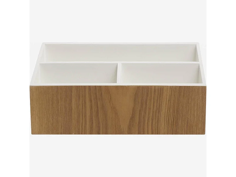 Habitat - Organiseur de bureau en bois avec intérieur laqué blanc - Array