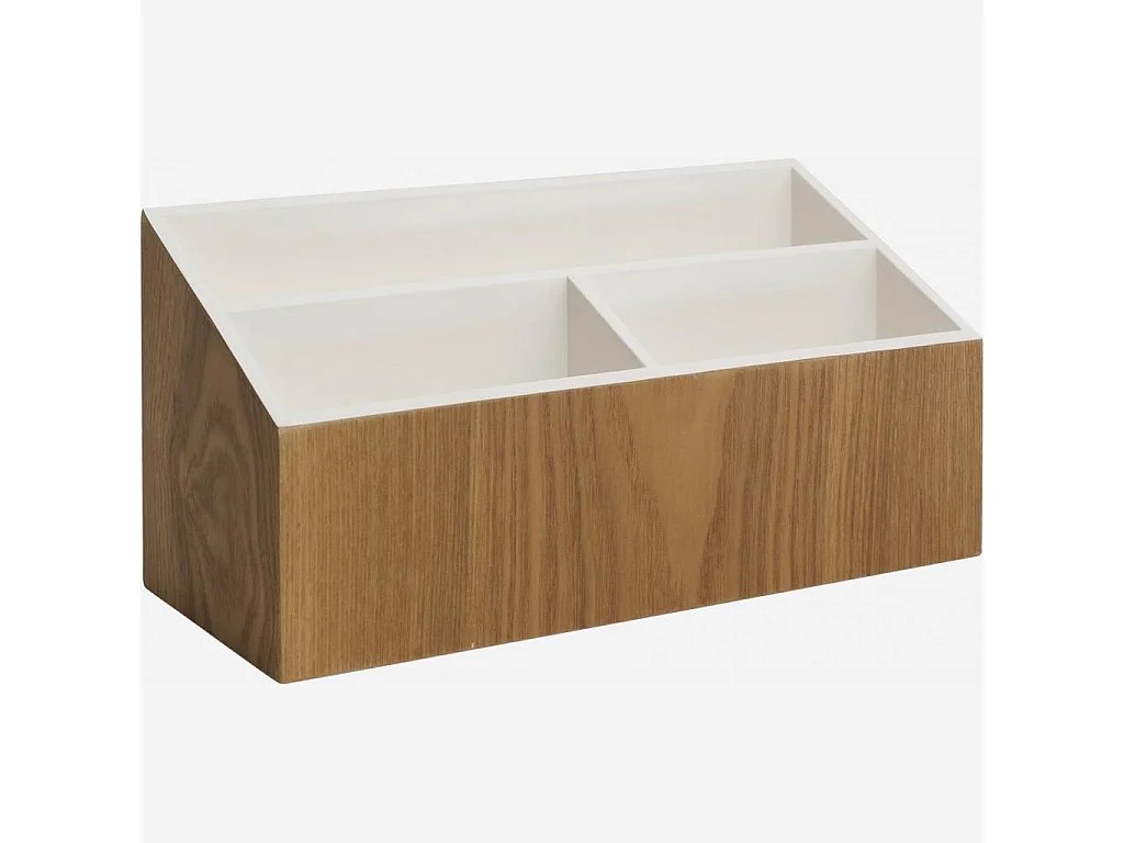 Habitat - Organiseur de bureau en bois avec intérieur laqué blanc - Array