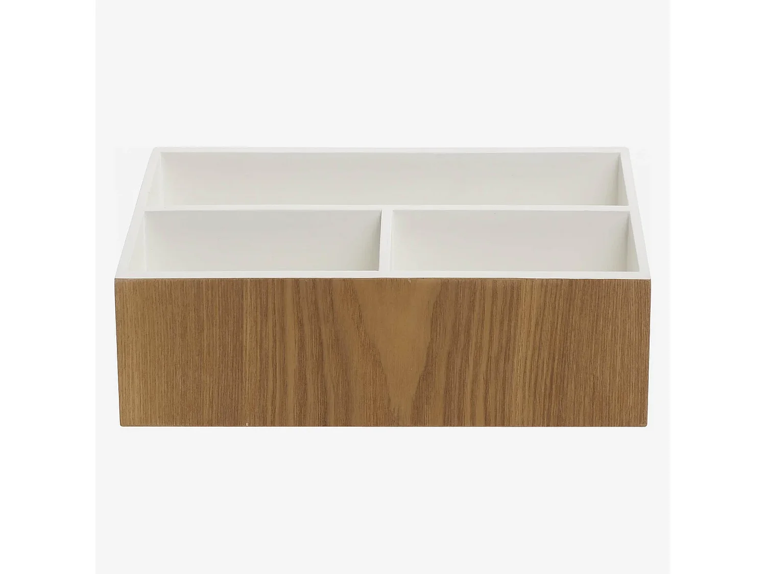 Organiseur de bureau en bois avec intérieur laqué blanc