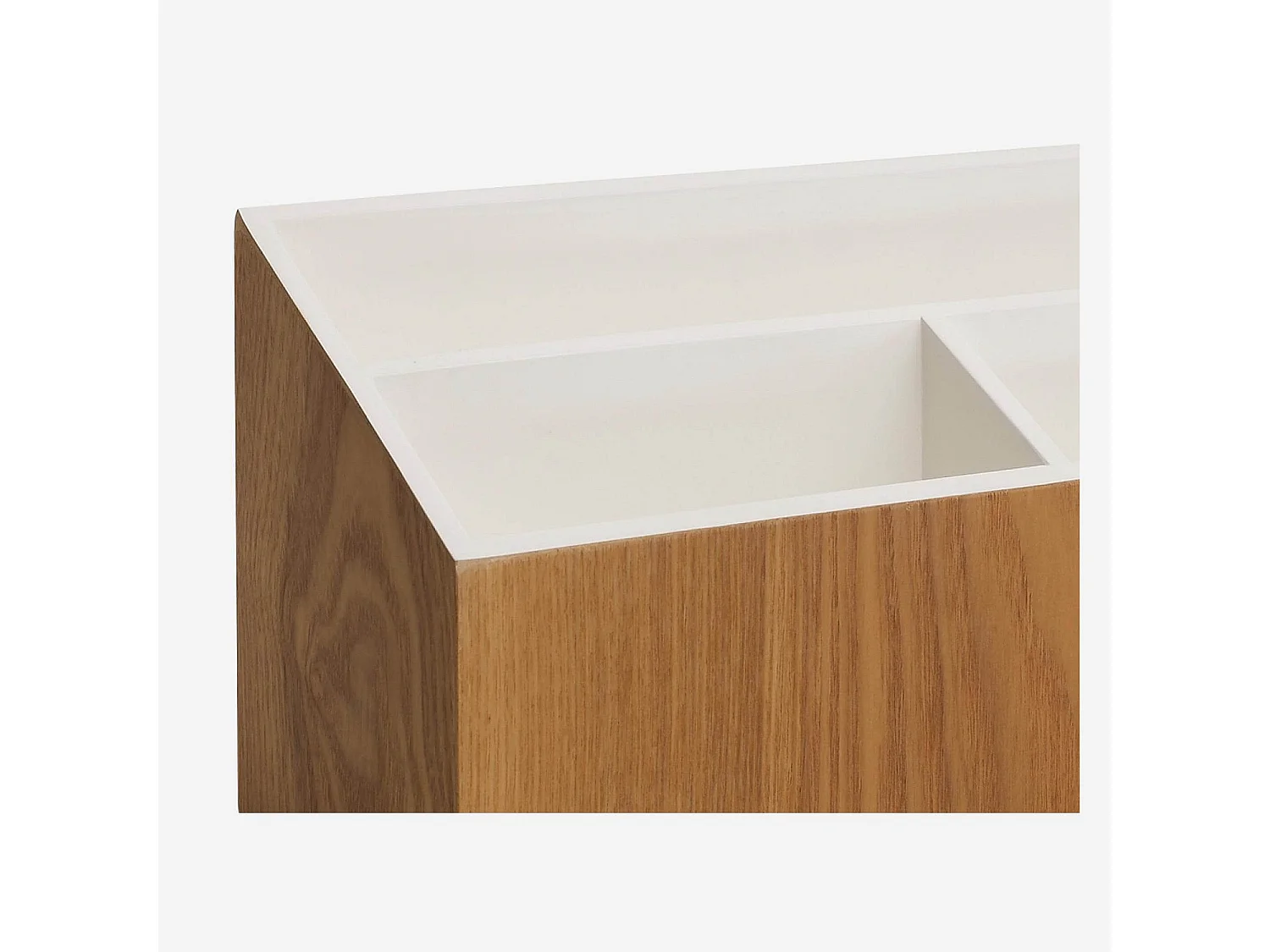 Organiseur de bureau en bois avec intérieur laqué blanc