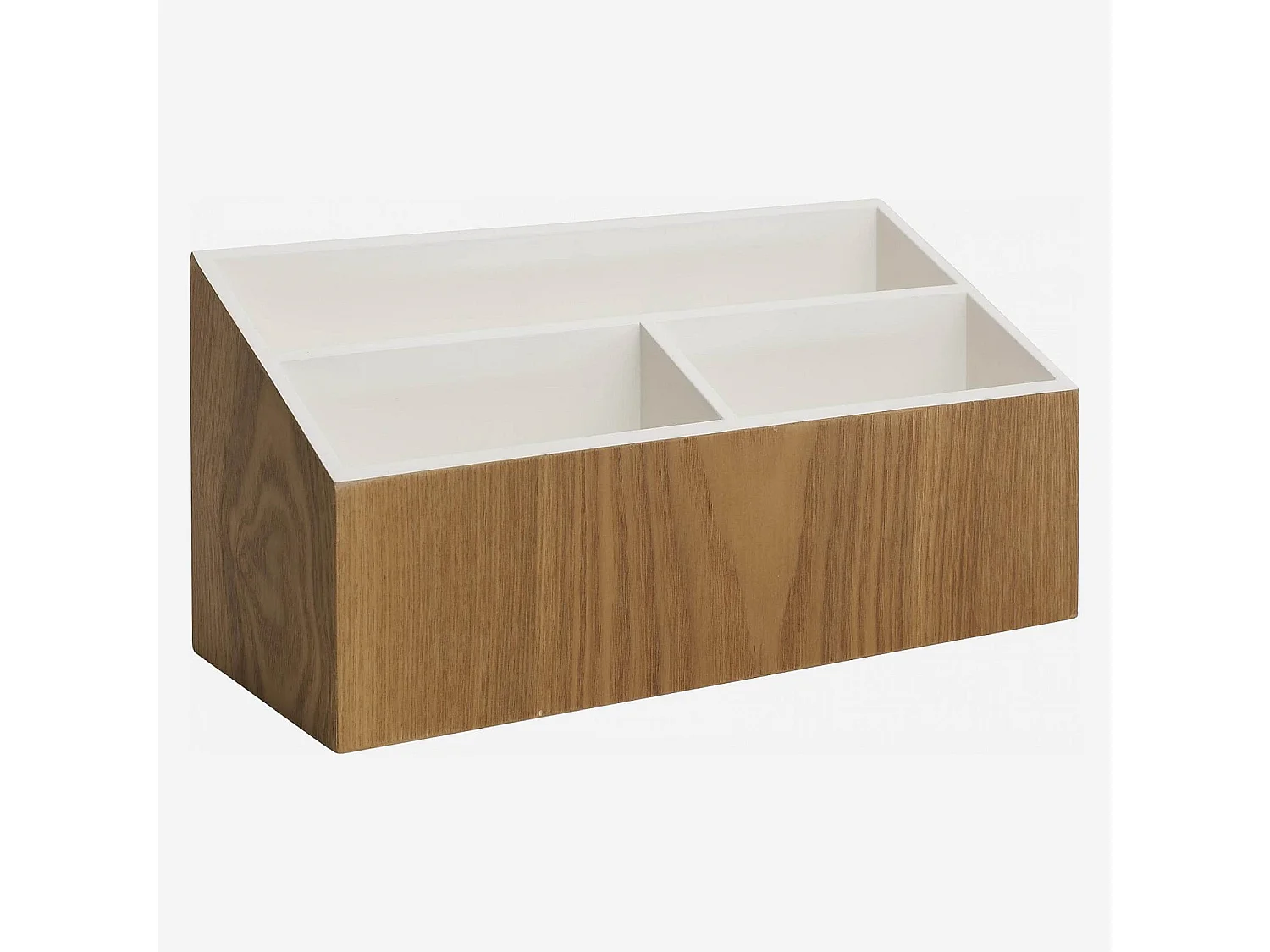 Organiseur de bureau en bois avec intérieur laqué blanc