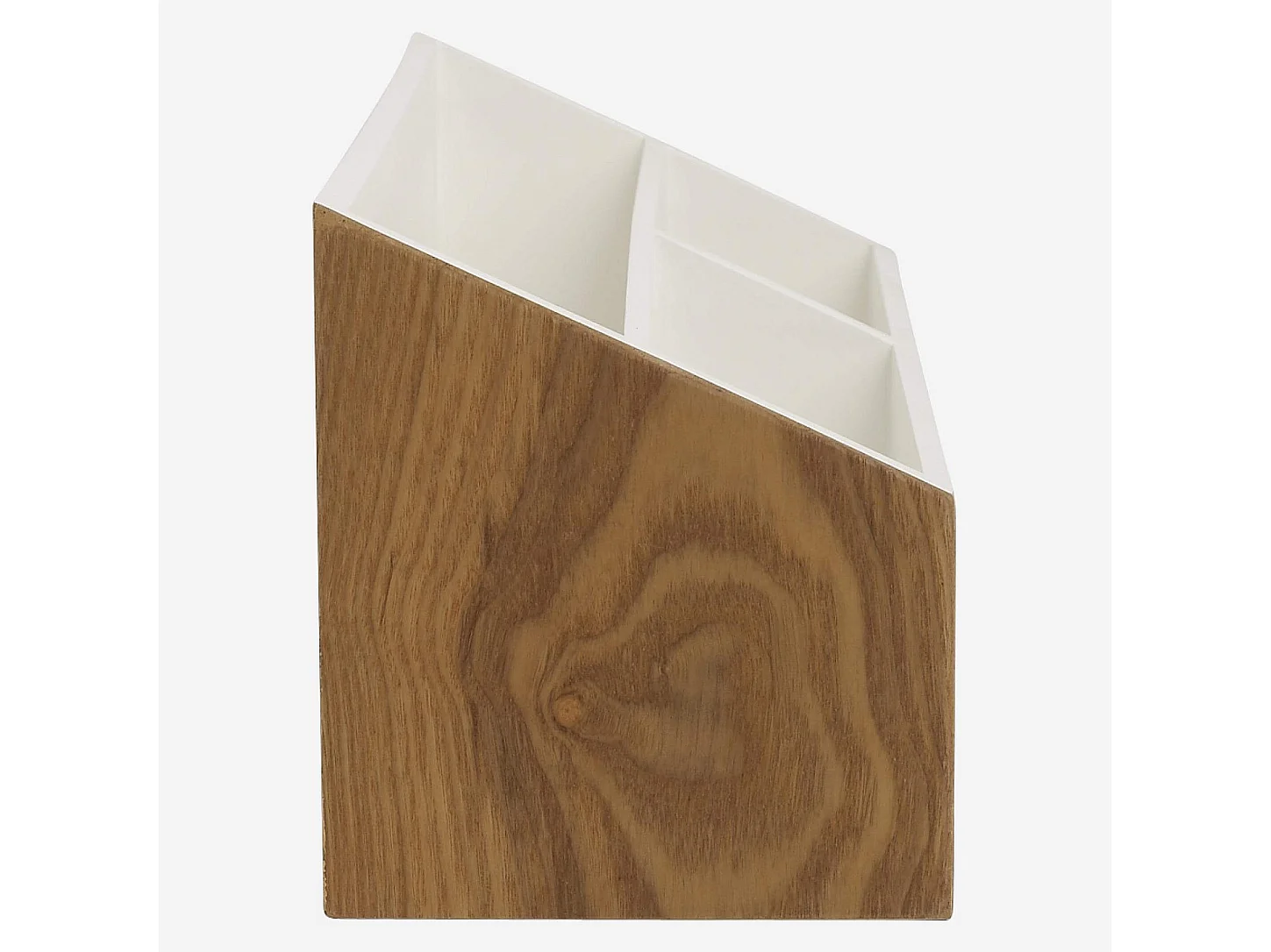 Organiseur de bureau en bois avec intérieur laqué blanc