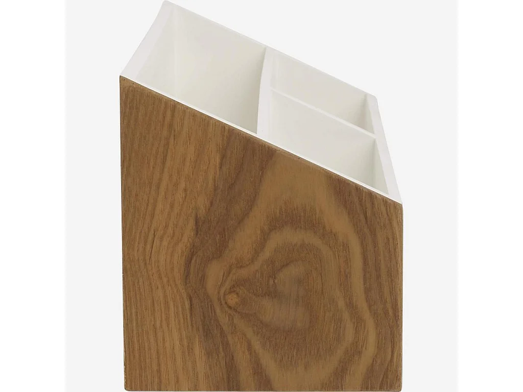 Organiseur de bureau en bois avec intérieur laqué blanc