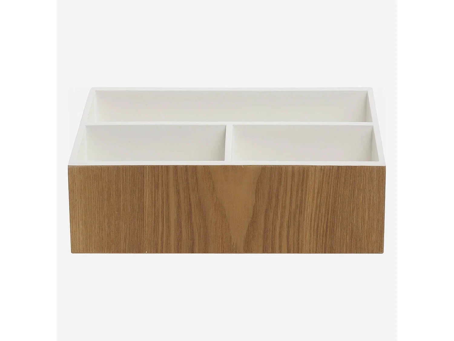 Organiseur de bureau en bois avec intérieur laqué blanc