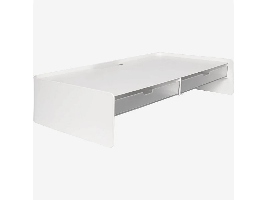 Habitat - Support pour écran avec 2 tiroirs en métal - Blanc - Acacia