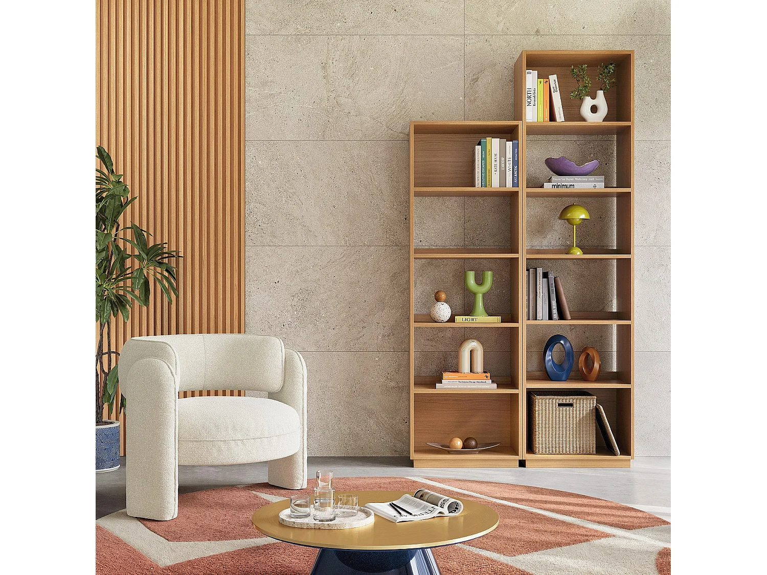 Habitat - Bibliothèque en chêne - 4 étagères - Naturel - Kuda