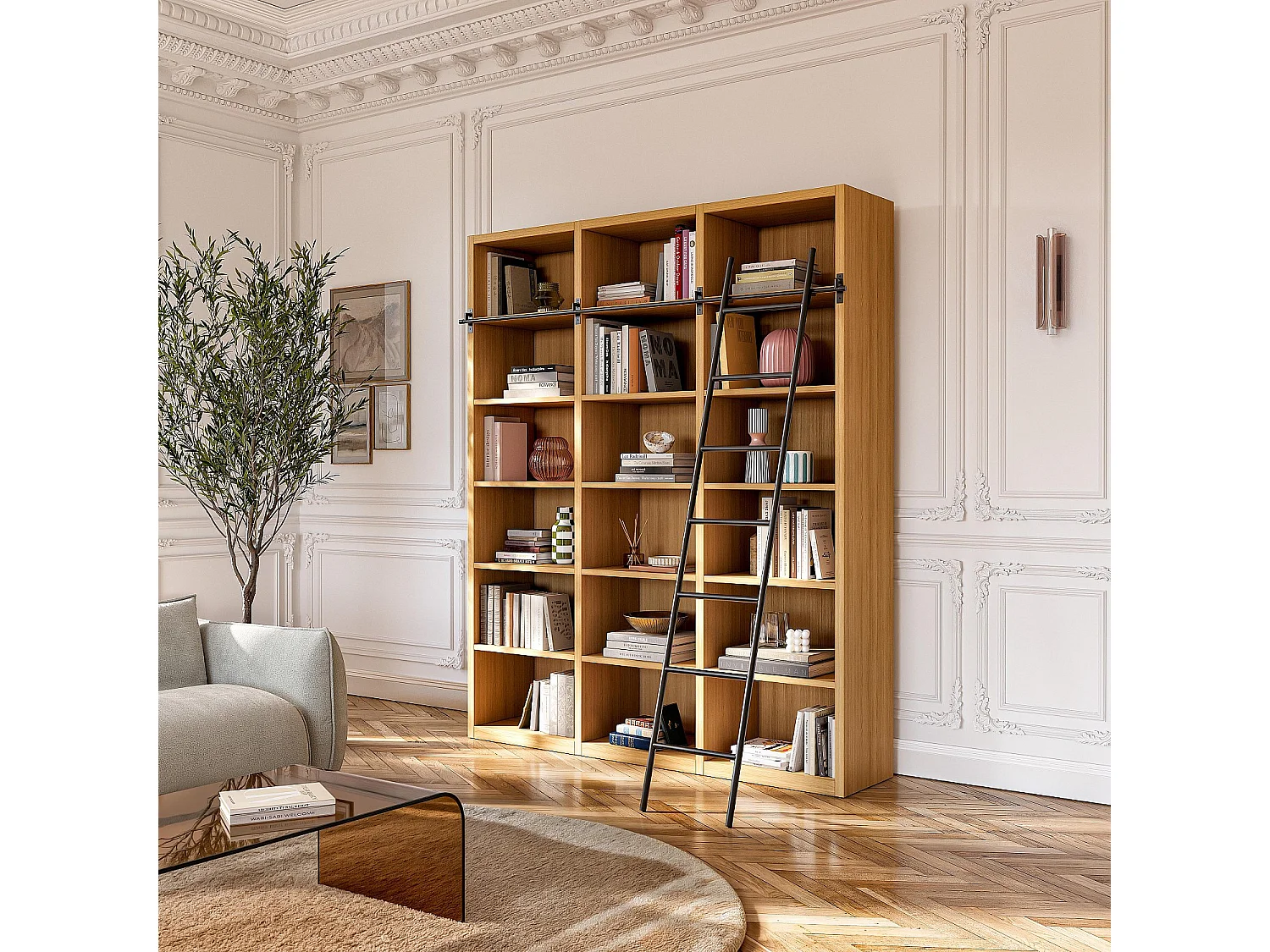 Habitat - Bibliothèque en chêne avec échelle amovible - Naturel - Design by Hélèna Pille - Camus