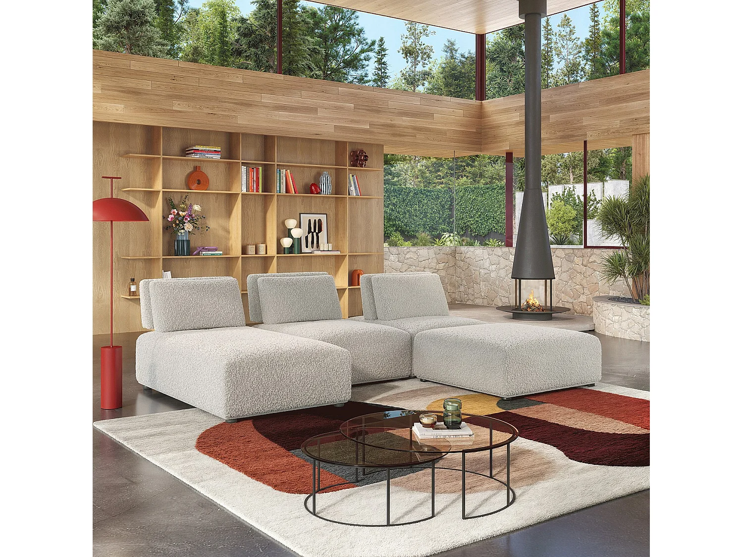 Habitat - Méridienne en tissu bouclette avec dossier avance-recule - Gris perle - Rudolf