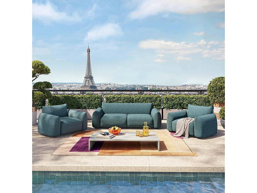 Habitat - Canapé de jardin 3 places en tissu imperméable - Bleu canard - Icapui