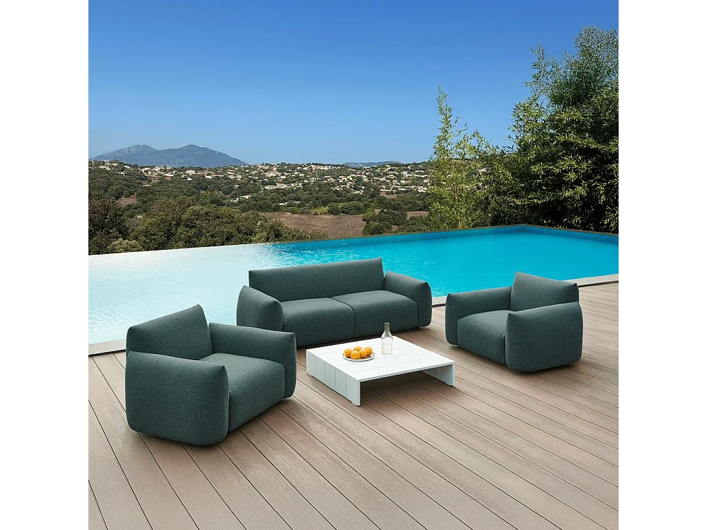 Habitat - Canapé de jardin 3 places en tissu imperméable - Bleu canard - Icapui