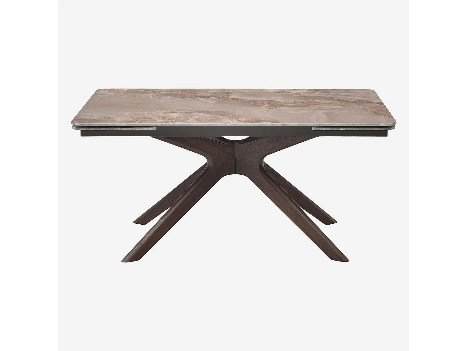 Habitat - Table rectangulaire extensible en céramique et bois massif finition noyer - Beige ambré - Misto